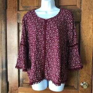 FINAL DAY - FINAL PRICE - Style & Co Burgundy w/Pink & Ivory Flowers Tunic PL
